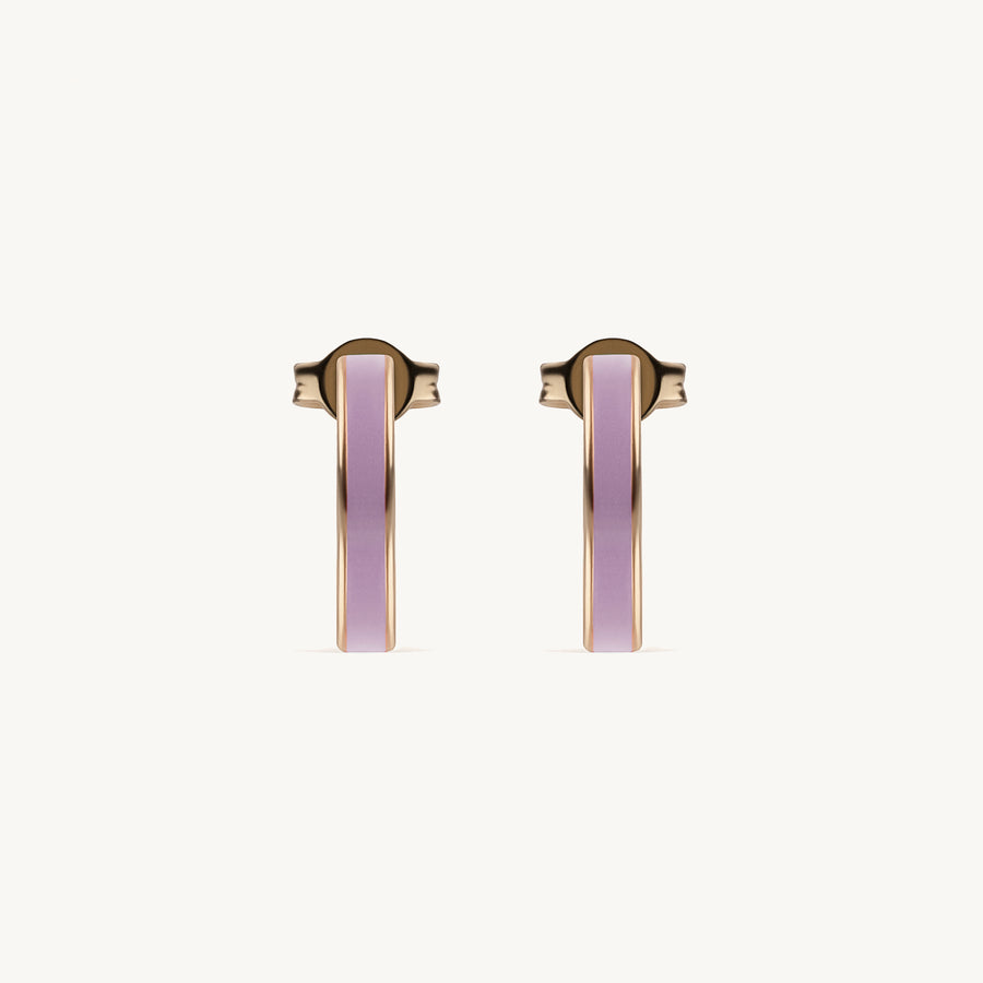 14K gold Purple enamel hoop earrings