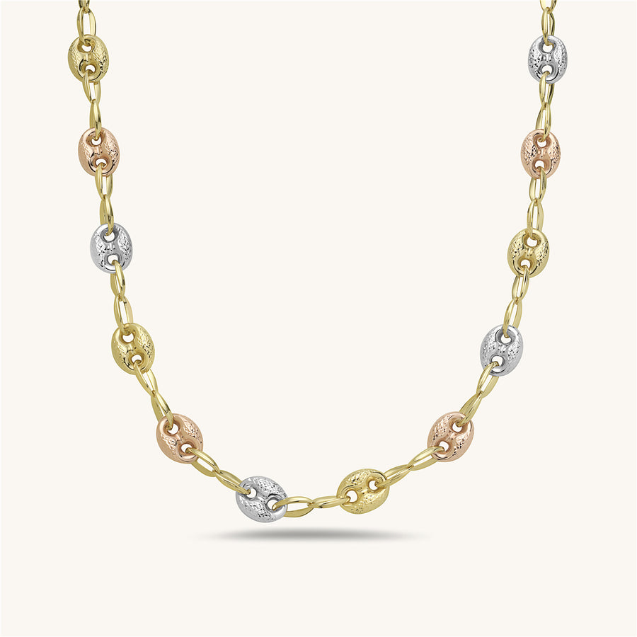 Tri-Color Gold Puffed Mariner Link Chain