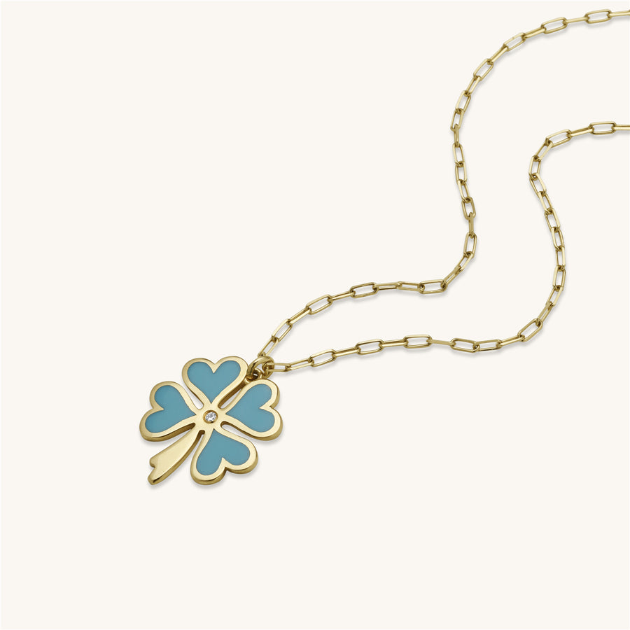 Turquoise Clover Flower Gold Necklace