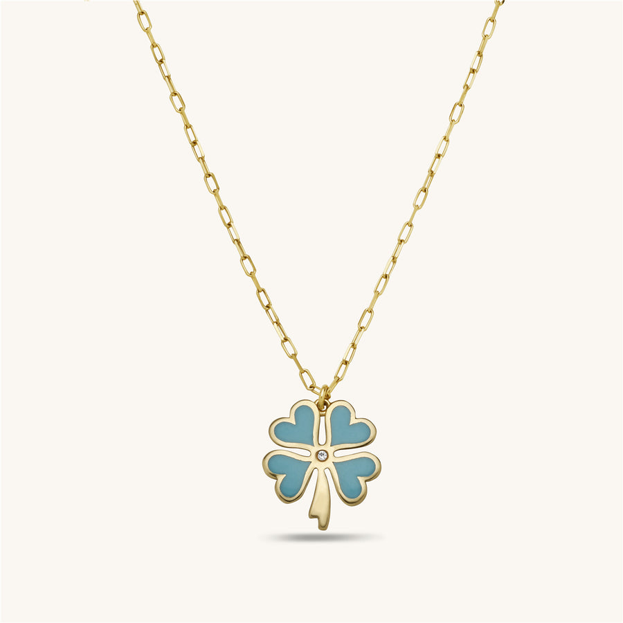 Turquoise Clover Flower Gold Necklace