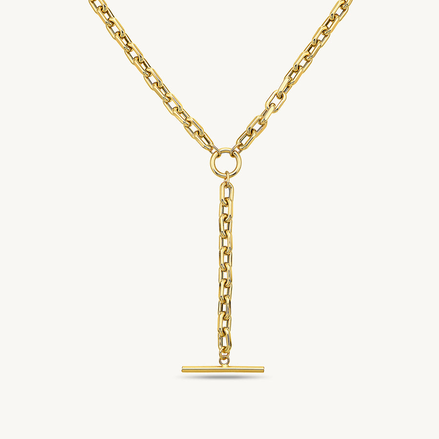 14K Solid Gold Lariat Chain Necklace 